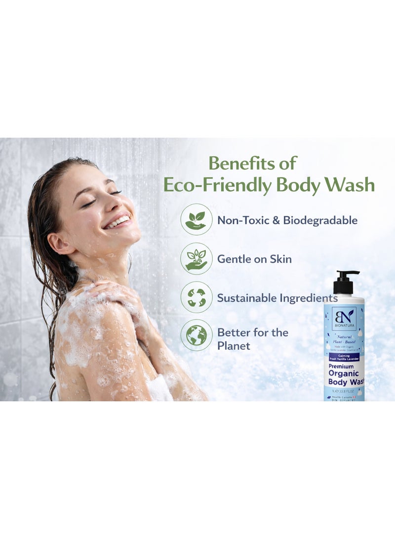 BIONATURA Premium Organic Body Wash 1000ml – Plant-Based Cleanser with Coconut & Olive Oils, Sulfate & Paraben Free, Vanilla Lavender Scent, Gentle Hydrating Body Wash for Sensitive Skin - Image 5